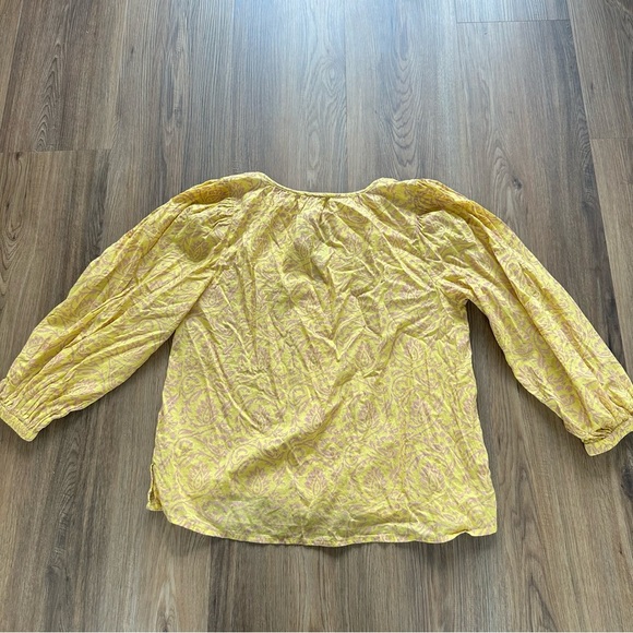 Cleobella Scarlett Tassel Tie Blouse Peasant Women Large Yellow Pink Long Sleeve - Picture 12 of 12